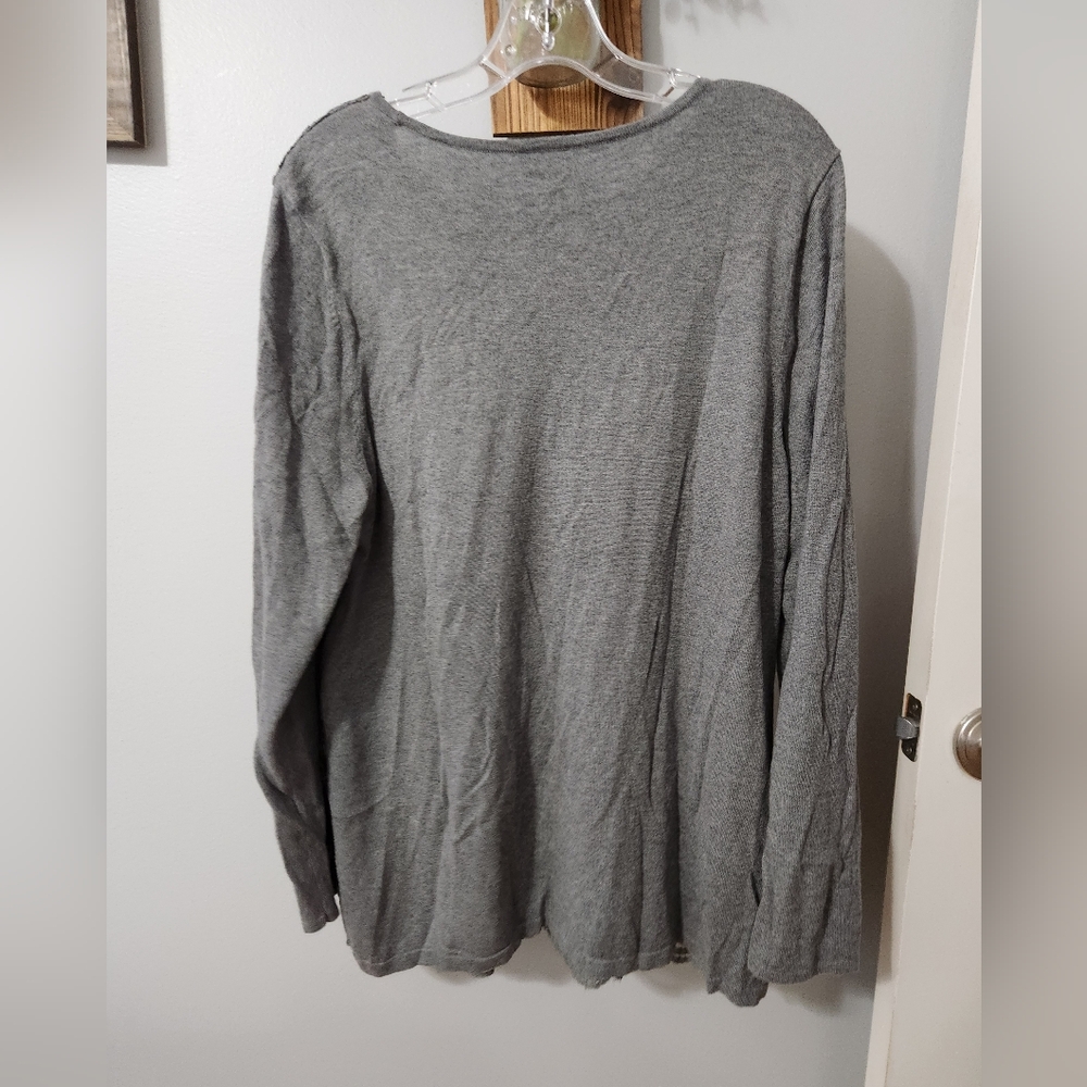 4 For $40 CHICO'S LACE FRONT LILY PULLOVER L/S SWEATER COLOR HEATHER GRAY SIZE 3 - Picture 5 of 5
